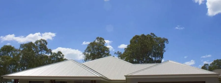 Newly installed COLORBOND metal roofing with matching guttering